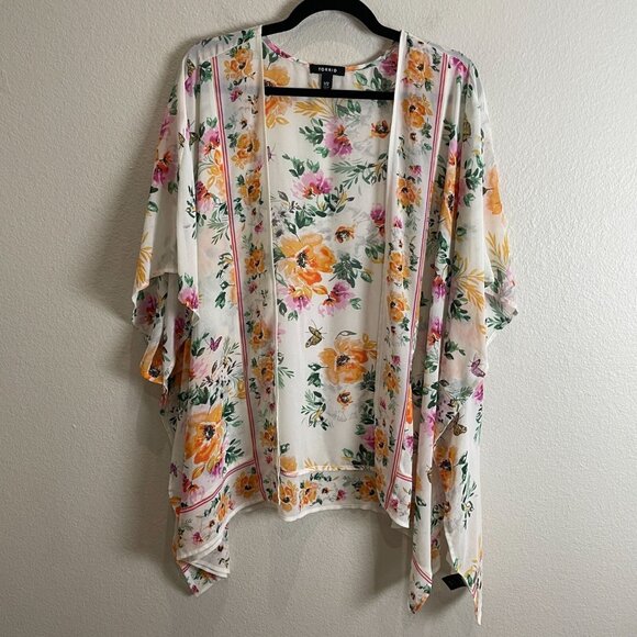 Torrid Womens Plus 14-18 White Floral Butterfly Chiffon Longline Kimono - Picture 9 of 10